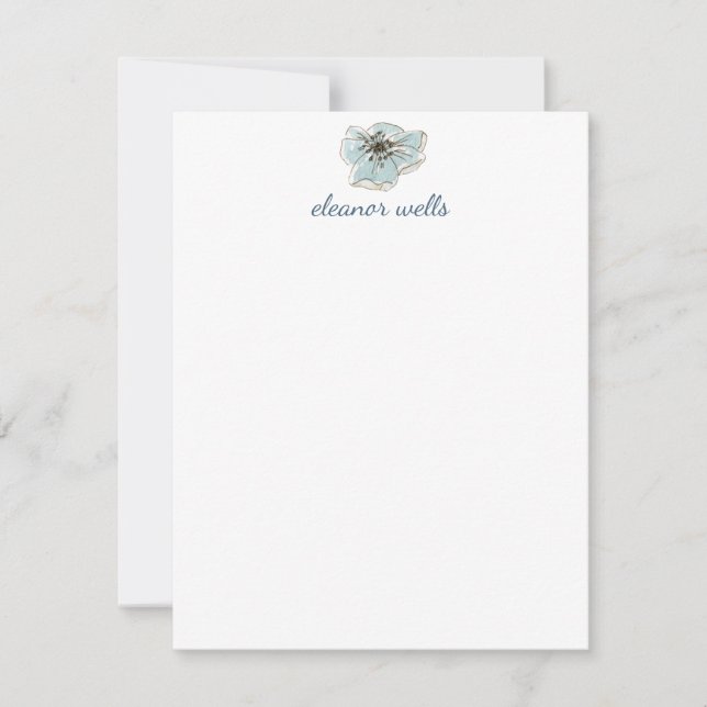 Tarjeta Pequeña Floral de color azul minimalista personalizada (Anverso)