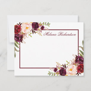 Tarjeta Pequeña Floral de color de agua borgoña cuadro personaliza