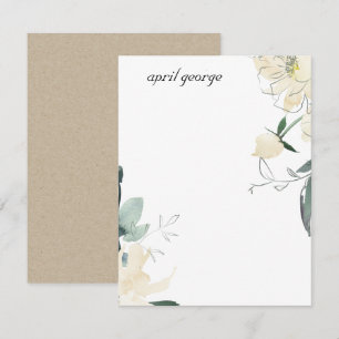 TARJETA PEQUEÑA FLORAL DE COLOR DE AGUA VERDE EN MARFIL LIMPIO PER