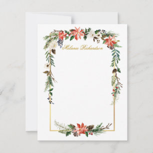Tarjeta Pequeña Floral de invierno en acuarela dorado personalizad