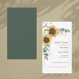 Tarjeta Pequeña Floral Foliage de Eucalyptus Sunflower Save the Da