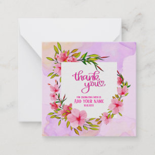 Tarjeta Pequeña Floral "Gracias" I Elegante Flor de Cerezo Rosa
