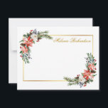 Tarjeta Pequeña Floral Invernal Personalizado Dorado Acuarela<br><div class="desc">Tarjeta De Nota De Marco Dorado Personalizado Floral Invernal Acuarela Moderna Y Elegante. Letra Dorada. Incluye hermosas poinsettias rojas acuarela,  vegetación botánica,  follaje invernal,  bayas de acebo,  rosas blancas,  piñas y arándules azules.</div>