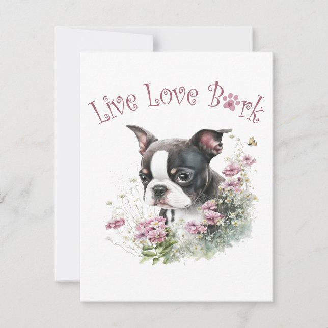Tarjeta Pequeña Floral madre de perro de Boston Terrier (Anverso)
