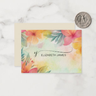 Tarjeta Pequeña Floral Modern Elegant Script Monograma Iniciales