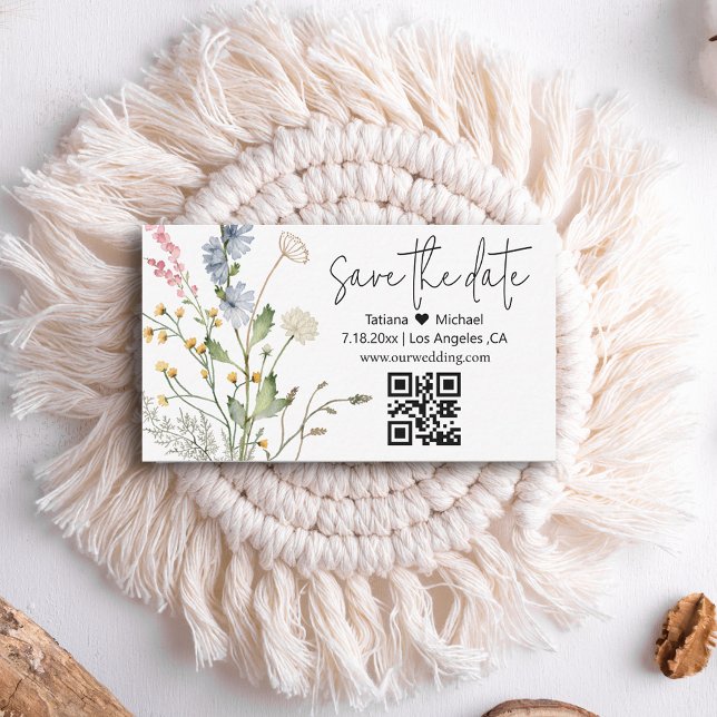 Tarjeta Pequeña floral moderno salve la fecha qr código wildflower (Subido por el creador)