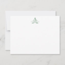 Tarjeta Pequeña Floral Monogram with Green Gingham Note Card
