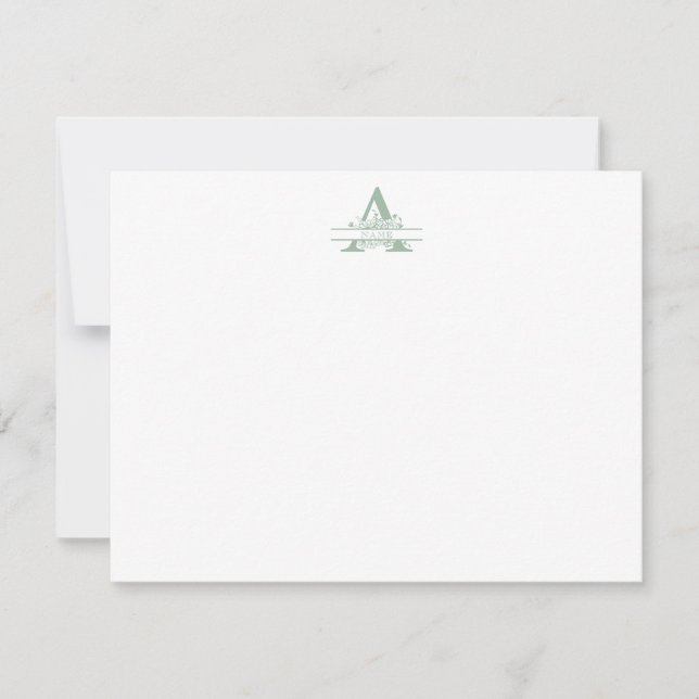Tarjeta Pequeña Floral Monogram with Green Gingham Note Card (Anverso)
