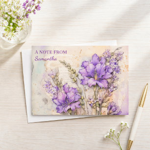 Tarjeta Pequeña Floral Morado Personalizado Vintage Cottagecore
