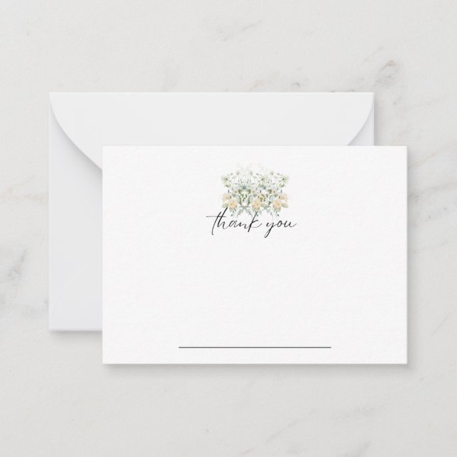 Tarjeta Pequeña Floral Notecard blanca y amarilla (Anverso)