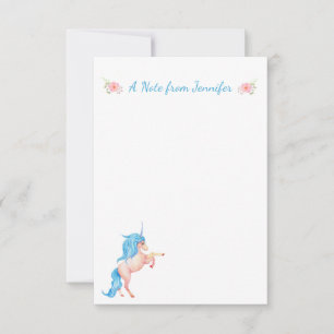 Tarjeta Pequeña Floral personalizada de unicornio azul bonito
