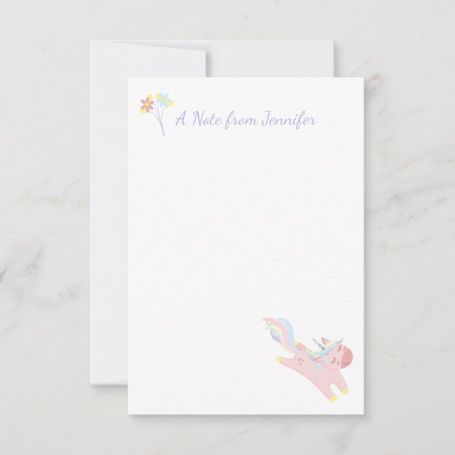 Tarjeta Pequeña Floral personalizada de unicornio rosa (Anverso)