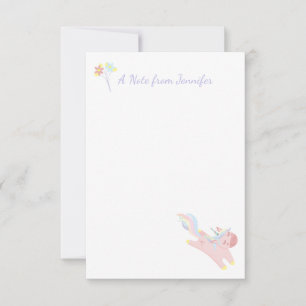 Tarjeta Pequeña Floral personalizada de unicornio rosa