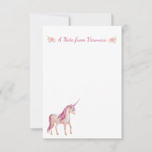 Tarjeta Pequeña Floral personalizada PInk Unicorn