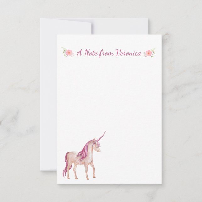 Tarjeta Pequeña Floral personalizada PInk Unicorn (Anverso)