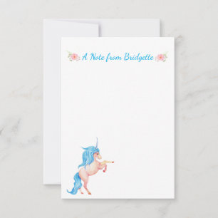Tarjeta Pequeña Floral personalizada PInk Unicorn
