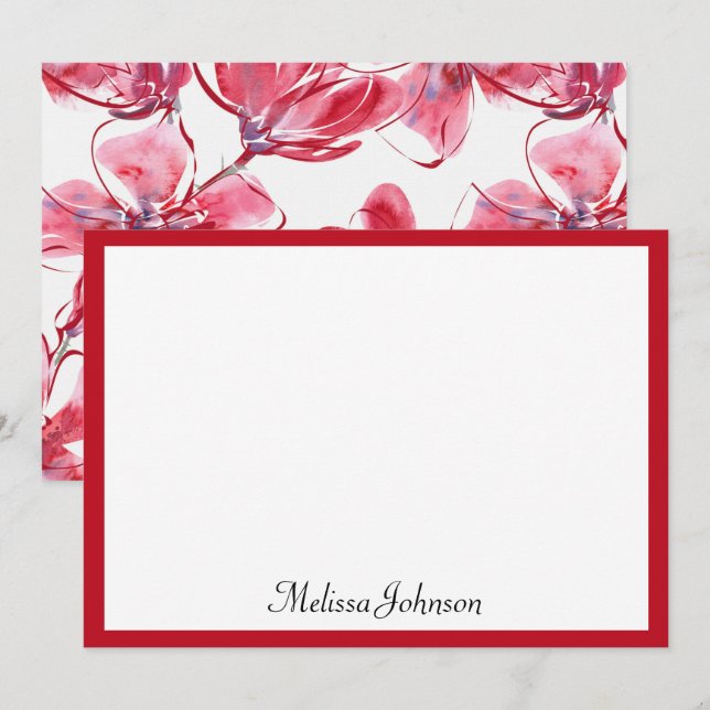 Tarjeta Pequeña Floral roja dibujada a mano personalizada (Anverso / Reverso)