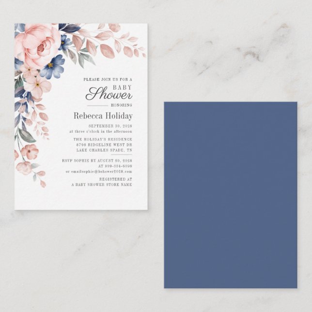 Tarjeta Pequeña Floral rosa Baby Shower Bloom moderno (Anverso / Reverso)