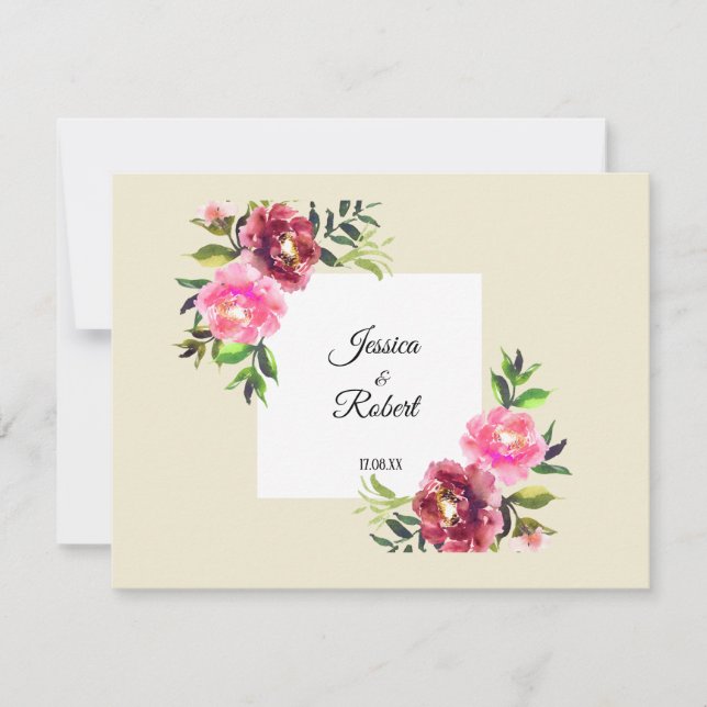 Tarjeta Pequeña floral rosa con hoja simple rústico-moderno boda (Anverso)