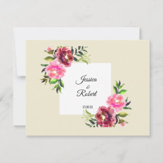 Tarjeta Pequeña floral rosa con hoja simple rústico-moderno boda