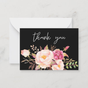 Tarjeta Pequeña Floral rosa de la flor de Rubor - todo negro peque