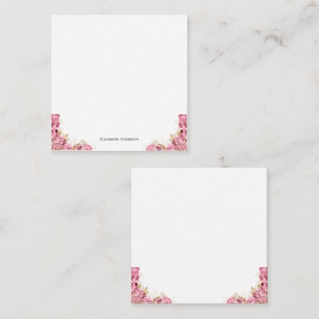 Tarjeta Pequeña Floral rosa elegante personalizada (Anverso / Reverso)