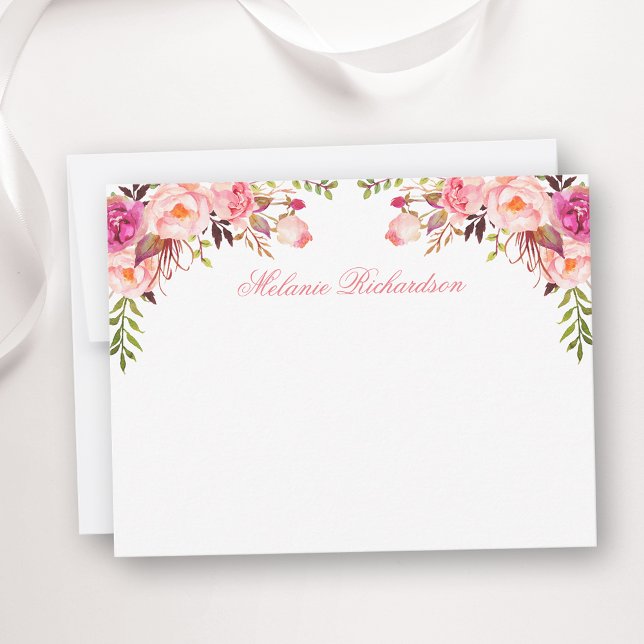 Tarjeta Pequeña Floral Rubor rosa acuarela personalizada (Customize to change text size, color, style or to add more text to front or back of card.)