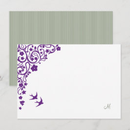Tarjeta Pequeña Floral Secreto Jardín Sage Stripe Script Monograma
