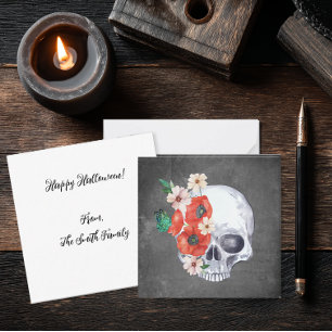 Tarjeta Pequeña Floral Skull Halloween