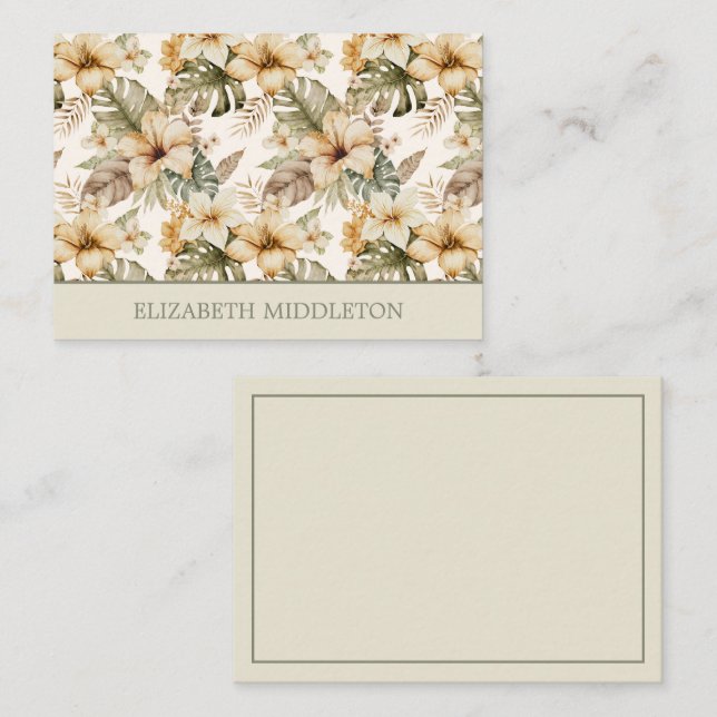 Tarjeta Pequeña Floral tropical verde y crema (Anverso / Reverso)