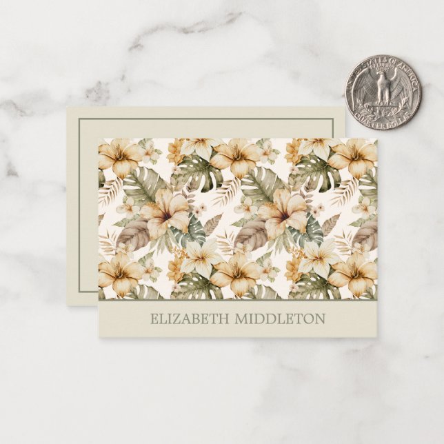 Tarjeta Pequeña Floral tropical verde y crema (Anverso/Reverso In Situ)