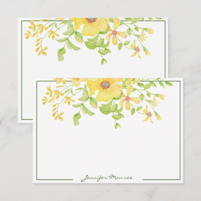 Tarjeta Pequeña flores acuarela amarillas personalizadas (Anverso / Reverso)