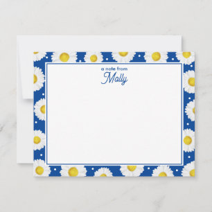Tarjeta Pequeña Flores Acuarela Preppy Margaritas Azul Marino Amar