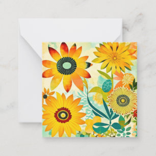 Tarjeta Pequeña Flores amarillas bonito Arte folclórico caprichoso