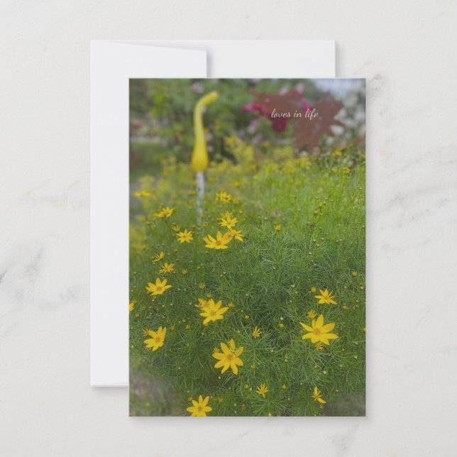 Tarjeta Pequeña Flores amarillas y decoración de jardín (Anverso)