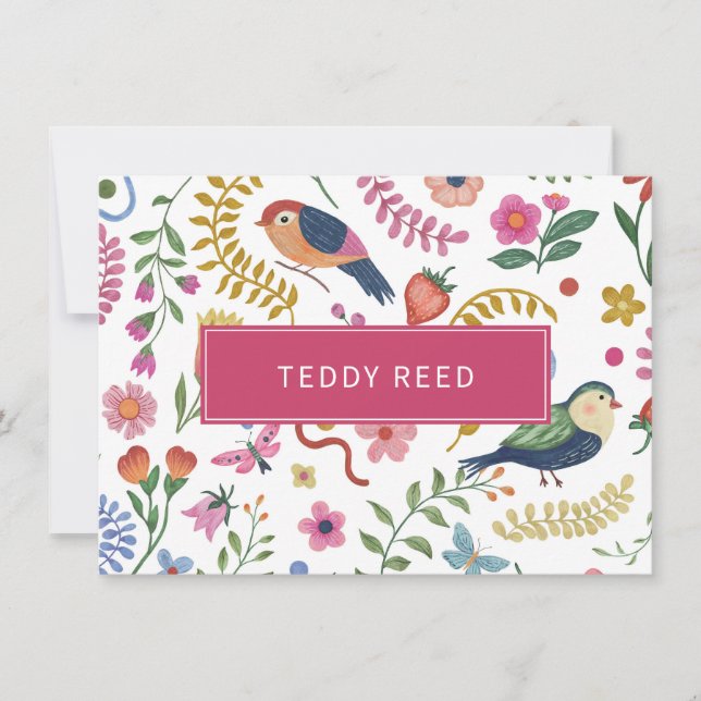Tarjeta Pequeña Flores Aves Caprichosas Personalizadas (Anverso)