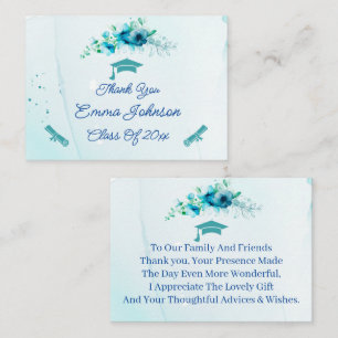 Tarjeta Pequeña Flores azules personalizadas Graduación Gracias