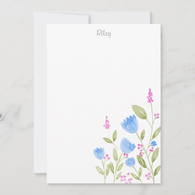 Tarjeta Pequeña Flores azules y bayas rosas (Anverso)