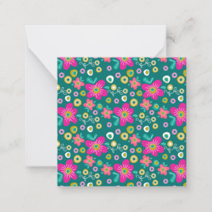 Tarjeta Pequeña Flores brillantes y alegres en verde esmeralda