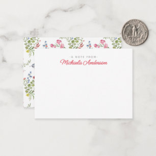Tarjeta Pequeña Flores color de agua rosa y nombre personalizado d