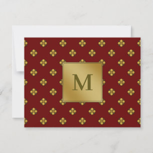 Tarjeta Pequeña Flores cruciferas doradas Monogramadas Rojas