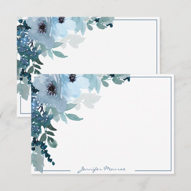 Tarjeta Pequeña Flores de acuarela azules personalizadas (Anverso / Reverso)