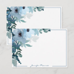 Tarjeta Pequeña Flores de acuarela azules personalizadas