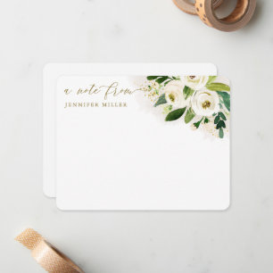 Tarjeta Pequeña Flores de Acuarela Blanca Script