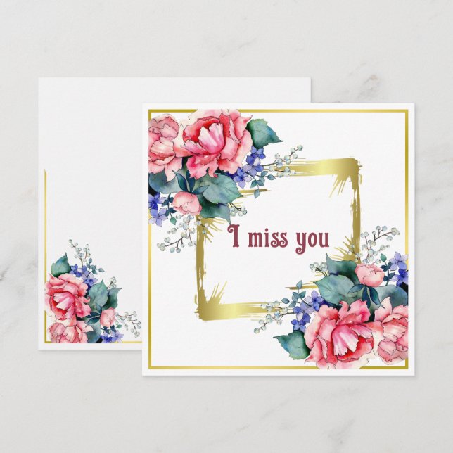 Tarjeta Pequeña Flores de Acuarela - Marco Dorado 10 + tu texto (Anverso / Reverso)