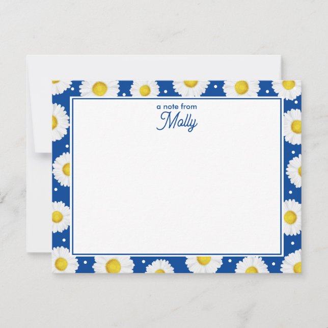 Tarjeta Pequeña Flores de Acuarela Preppy Margaritas Azul Marino A (Anverso)