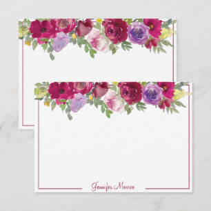 Tarjeta Pequeña Flores de acuarela rojas y moradas personalizadas 