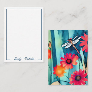 Tarjeta Pequeña Flores de acuarela y libélula personalizables