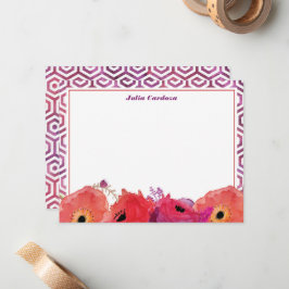 Tarjeta Pequeña Flores de agua rosadas rojas vibrantes