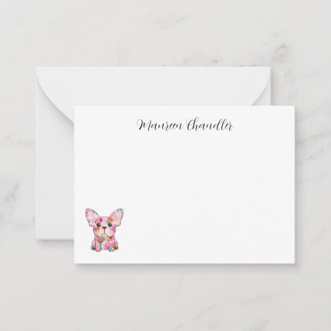 Tarjeta Pequeña Flores de Bulldog francesas, personalizadas (Anverso)